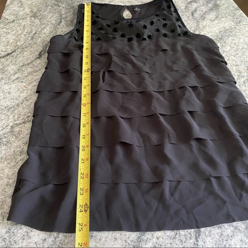 Loft Small Black Tank Top Sheer Polka Dots & Ruffles Sleeveless Blouse - Picture 6 of 7